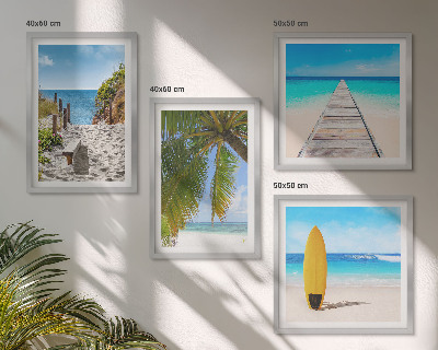 Set 4 slike u okviru Pogled na odmor na plažu, palme