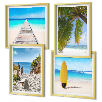 Set 4 slike u okviru Pogled na odmor na plažu, palme