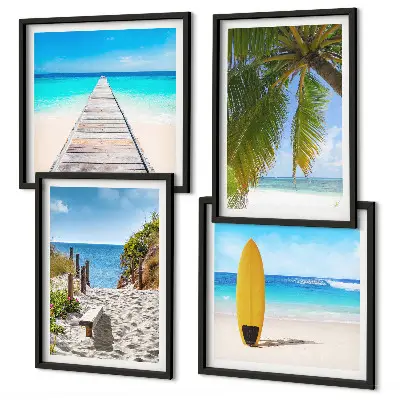 Set od 4 slike u okviru pogled na odmor na plaži s palmama