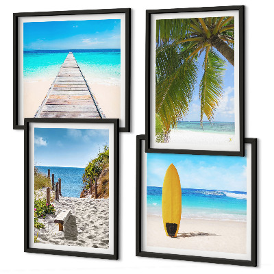 Set 4 slike u okviru Pogled na odmor na plažu, palme