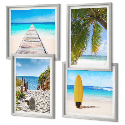 Set 4 slike u okviru Pogled na odmor na plažu, palme