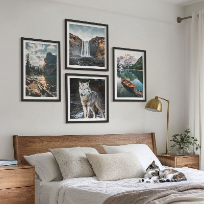 Set 4 slike u okviru Planinska jezera, vodopad, vuk
