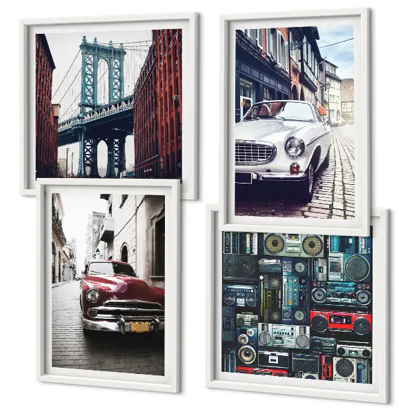 Set od 4 slike u okviru Stari automobili Brooklyn retro motiv