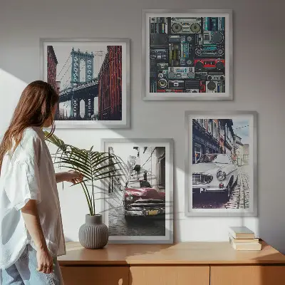Set od 4 slike u okviru Stari automobili Brooklyn retro motiv