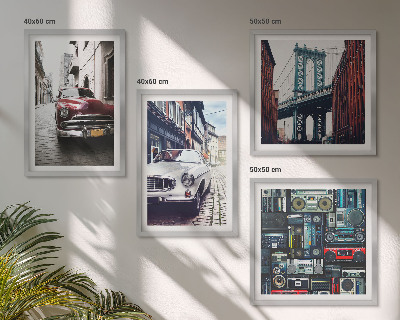 Set 4 slike u okviru Stari automobili Brooklyn retro audio