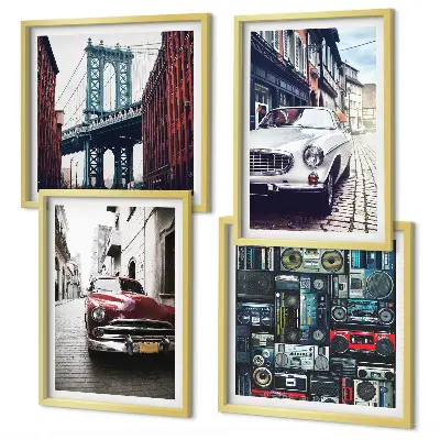 Set od 4 slike u okviru Stari automobili Brooklyn retro motiv