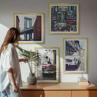 Set od 4 slike u okviru Stari automobili Brooklyn retro motiv
