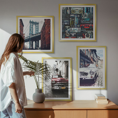 Set 4 slike u okviru Stari automobili Brooklyn retro audio