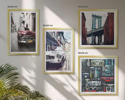 Set od 4 slike u okviru Stari automobili Brooklyn retro motiv