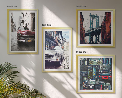 Set 4 slike u okviru Stari automobili Brooklyn retro audio