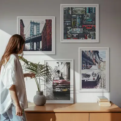 Set od 4 slike u okviru Stari automobili Brooklyn retro motiv