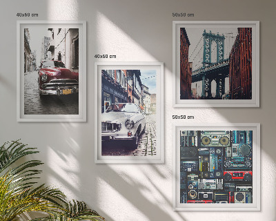 Set 4 slike u okviru Stari automobili Brooklyn retro audio