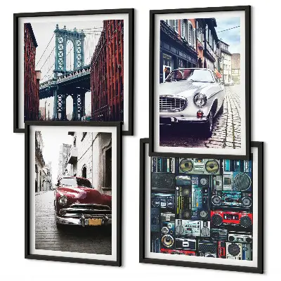 Set od 4 slike u okviru Stari automobili Brooklyn retro motiv