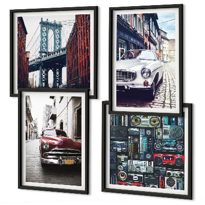 Set 4 slike u okviru Stari automobili Brooklyn retro audio