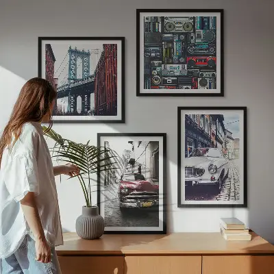 Set od 4 slike u okviru Stari automobili Brooklyn retro motiv