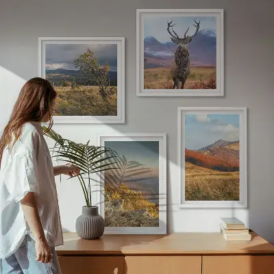 Dekorativni komplet zidnih slika planinski krajolici s motivom jelenje trave