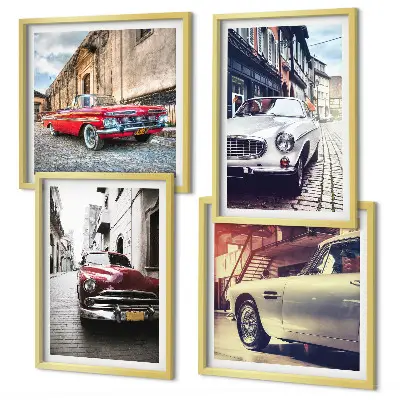Klasični automobili u gradovima set od 4 slike u okviru