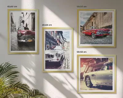 Klasični automobili u gradovima set od 4 slike u okviru
