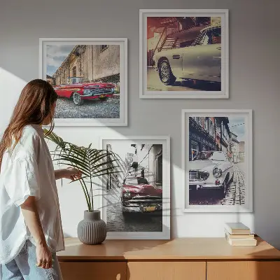 Klasični automobili u gradovima set od 4 slike u okviru