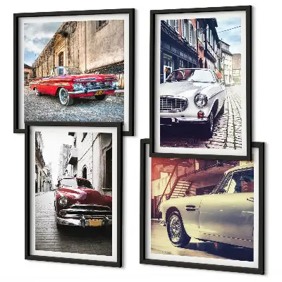 Klasični automobili u gradovima set od 4 slike u okviru
