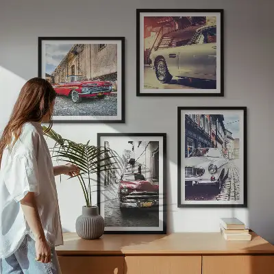 Klasični automobili u gradovima set od 4 slike u okviru