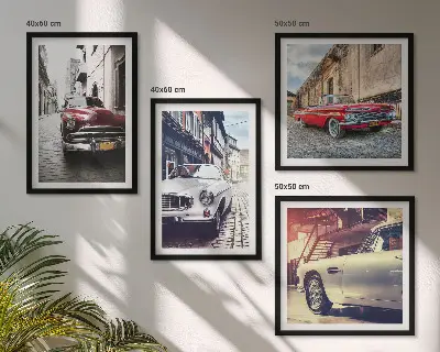 Klasični automobili u gradovima set od 4 slike u okviru