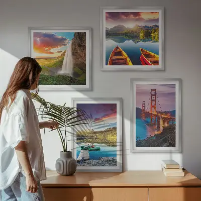 Mostovi za čamce na planinskim jezerima set od 4 slike u okviru