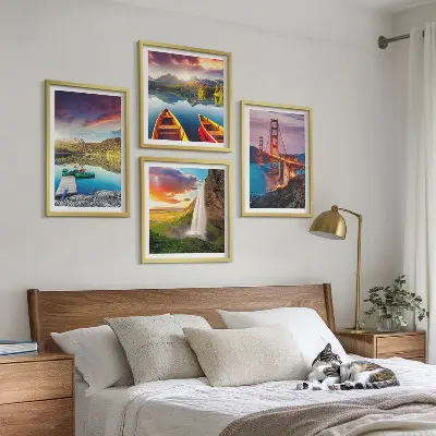 Mostovi za čamce na planinskim jezerima set od 4 slike u okviru