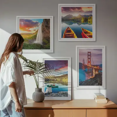 Mostovi za čamce na planinskim jezerima set od 4 slike u okviru