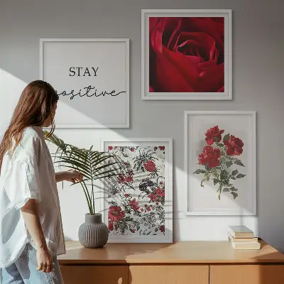 Set 4 slike s motivom cvjetova crvenih ruža u okviru