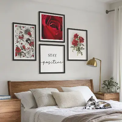 Set 4 slike s motivom cvjetova crvenih ruža u okviru