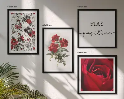 Set 4 slike s motivom cvjetova crvenih ruža u okviru