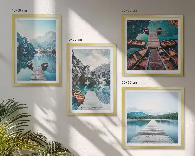 Dekorativni komplet slika za zid jezerski drveni molovi i brodovi