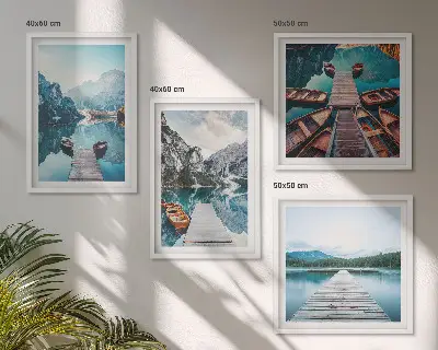 Dekorativni komplet slika za zid jezerski drveni molovi i brodovi