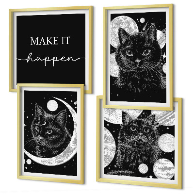 Komplet slika za spavaću sobu Planet Mjesec crnih mačaka