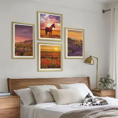 Komplet slika za spavaću sobu planinski krajolik s konjima i lavandom