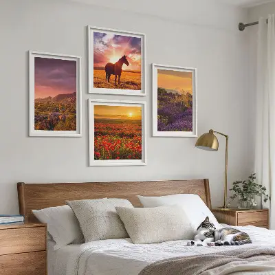 Komplet slika za spavaću sobu planinski krajolik s konjima i lavandom
