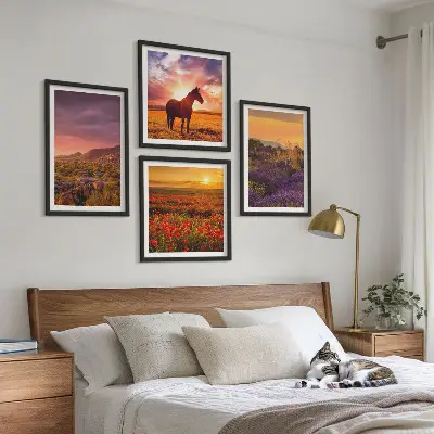 Komplet slika za spavaću sobu planinski krajolik s konjima i lavandom