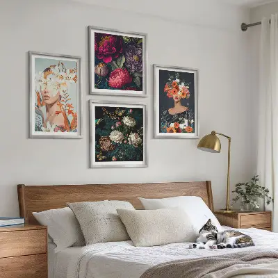 Set od 4 slike u okviru cvjetni portreti s motivima buketa i lišća