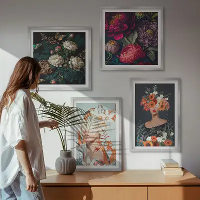 Set od 4 slike u okviru cvjetni portreti s motivima buketa i lišća