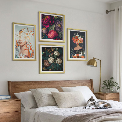 Set 4 slike u okviru Cvjetni portreti buketi lišće