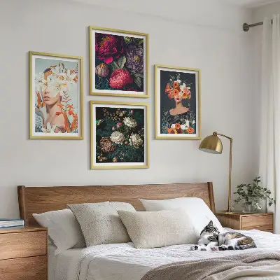 Set od 4 slike u okviru cvjetni portreti s motivima buketa i lišća