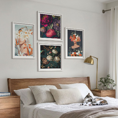 Set 4 slike u okviru Cvjetni portreti buketi lišće