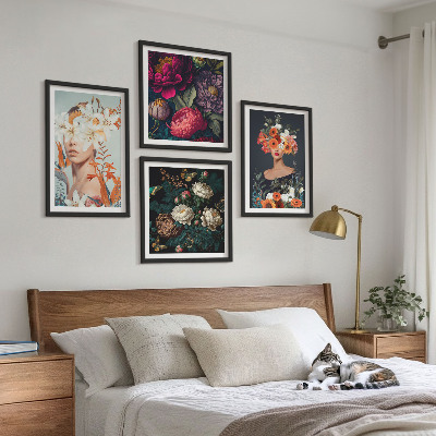 Set 4 slike u okviru Cvjetni portreti buketi lišće