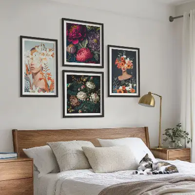 Set od 4 slike u okviru cvjetni portreti s motivima buketa i lišća