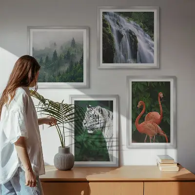 Komplet slika za spavaću sobu s motivom tigrova, vodopada, plamenaca i prirode