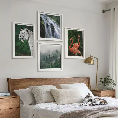 Komplet slika za spavaću sobu s motivom tigrova, vodopada, plamenaca i prirode