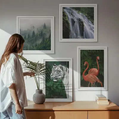 Komplet slika za spavaću sobu s motivom tigrova, vodopada, plamenaca i prirode