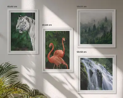 Komplet slika za spavaću sobu s motivom tigrova, vodopada, plamenaca i prirode