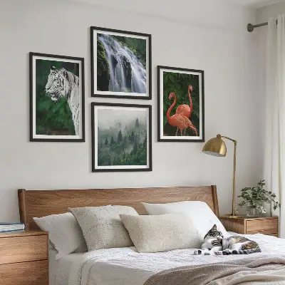 Komplet slika za spavaću sobu s motivom tigrova, vodopada, plamenaca i prirode